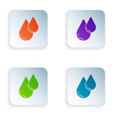 Renkli Su Damlası simgesi beyaz arkaplanda izole edildi. Kare düğmelere renkli simgeleri yerleştir. Vektör.