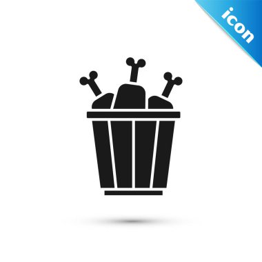 Beyaz arka planda izole edilmiş paket kutusu simgesindeki gri tavuk bacağı. Tavuk budu. Vektör.