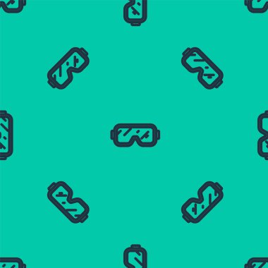 Mavi çizgi dalış maskesi simgesi yeşil arkaplanda izole edilmiş kusursuz desen. Olağanüstü bir spor. Su altı ekipmanları. Vektör.