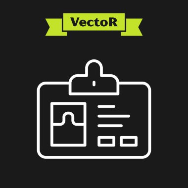 Siyah arkaplanda beyaz çizgi tanımlama simgesi var. Sunum için, şirketin kimliği için, reklam için kullanılabilir. Vektör.