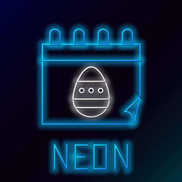 Glödande Neon Linje Kalender Med Påskägg Ikon Isolerad Svart Bakgrund — Stock vektor
