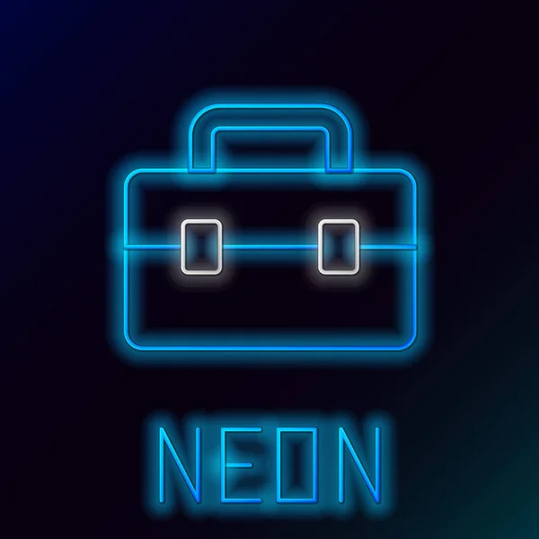 Leuchtendes Neon Line Toolbox Symbol Isoliert Auf Schwarzem Hintergrund Werkzeugkastenschild — Stockvektor