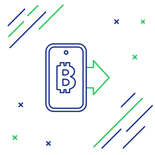 Line Mining Bitcoin Van Mobiele Pictogram Geïsoleerd Witte Achtergrond Cryptogeld — Stockvector