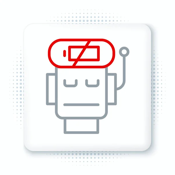 Line Robot Low Battery Charge Icon Isolated White Background Artificial — Stock Vector