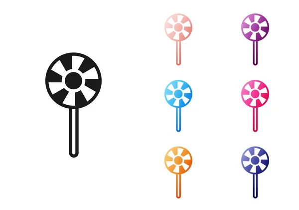 Zwarte Lollipop Pictogram Geïsoleerd Witte Achtergrond Snoepjesteken Eten Heerlijk Symbool — Stockvector