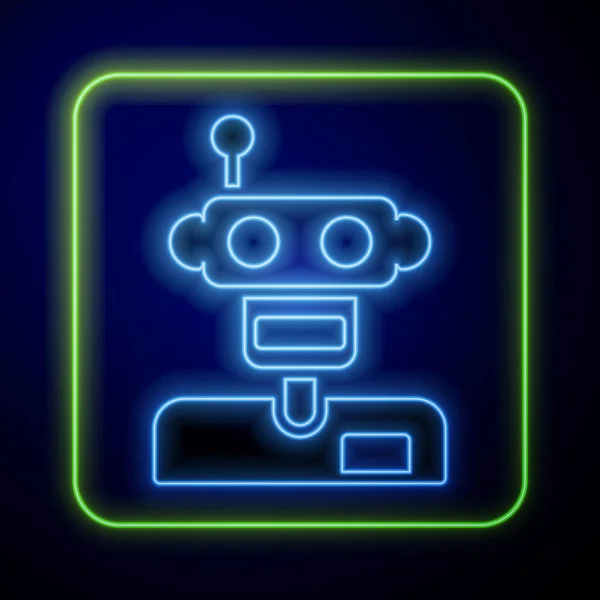 Icono Brillante Robot Neón Aislado Sobre Fondo Azul Vector — Vector de stock