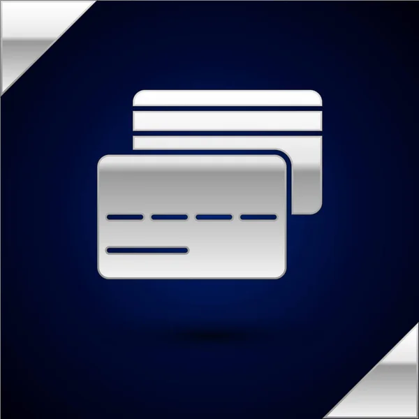 Ícone Cartão Crédito Prata Isolado Fundo Azul Escuro Pagamento Online — Vetor de Stock