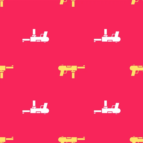 Yellow Submachine Gun Grease Gun Icon Isolated Seamless Pattern Red — Stock Vector