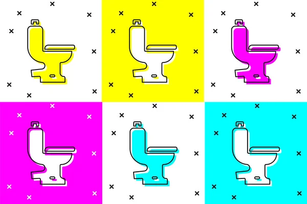 Setzen Sie Das Symbol Toilettenschüssel Isoliert Auf Farbigem Hintergrund Vektor — Stockvektor