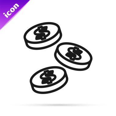 Beyaz zemin üzerinde dolar sembolü olan siyah çizgi parası. Bankacılık işareti. Para sembolü. Vektör.