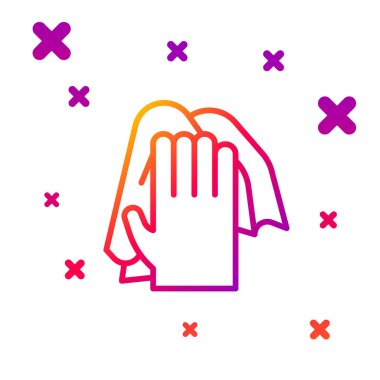 Renk çizgisi temizleme servisi simgesi beyaz arkaplanda izole edildi. Lateks el koruması işareti. Ev işi temizlik ekipmanları sembolü. Kademeli rastgele dinamik şekiller. Vektör.