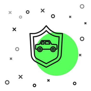 Beyaz arka planda siyah çizgili bir araç var. Sigorta konsepti. Güvenlik, güvenlik, koruma, konsept koruma. Vektör.