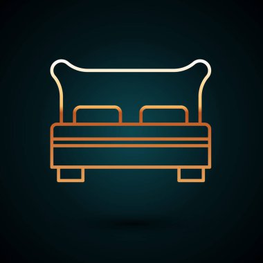 Altın çizgi. Koyu mavi arka planda iki ya da bir kişi için büyük yatak. Vektör.