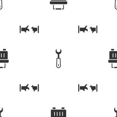 Alet kutusunu, İngiliz anahtarını ve kırık boruyu pürüzsüz desene ayarlayın. Vektör.