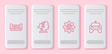 Robot planlarını, bakım ve uzaktan kumanda için ayarla. Beyaz dikdörtgen düğme. Vektör.