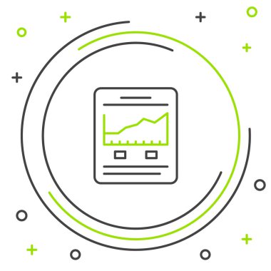 Borsa büyüme grafikleri ve para simgesinin beyaz arka planda izole edildiği bir web sitesi. Ekranda ok grafikleri olan bir monitör. Renkli taslak konsepti. Vektör.