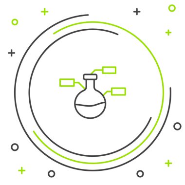 Çizgi Test tüpü ve kimyasal test ikonu beyaz arka planda izole edildi. Laboratuvar cam levhası. Renkli taslak konsepti. Vektör.