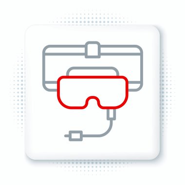 Beyaz arkaplanda sanal gerçeklik gözlüğü simgesi izole edildi. Stereoskopik 3D VR maskesi. Renkli taslak konsepti. Vektör.