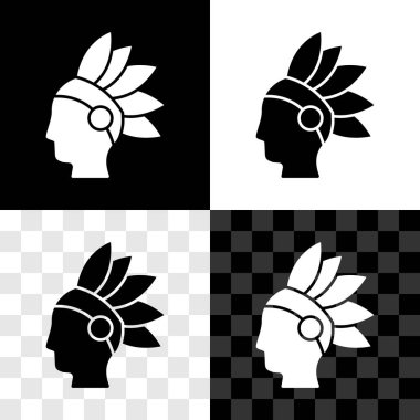 Amerikan yerlilerinin simgelerini siyah beyaz, şeffaf arkaplanda izole et. Vektör.