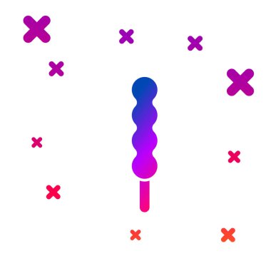 Renkli lolipop simgesi beyaz arkaplanda izole edildi. Şeker işareti. Yemek, lezzetli bir sembol. Kademeli rastgele dinamik şekiller. Vektör.