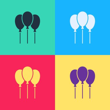 Renkli arka planda izole edilmiş kurdele ikonu olan pop sanat balonları. Vektör.