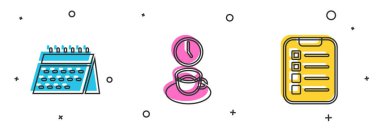 Takvim, kahve zamanı ve liste veya planlama simgesi ayarlayın. Vektör.