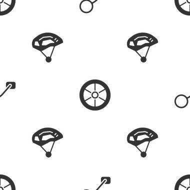 Bisikletin dikiz aynasını, tekerleği ve kaskı kusursuz desene ayarlayın. Vektör.