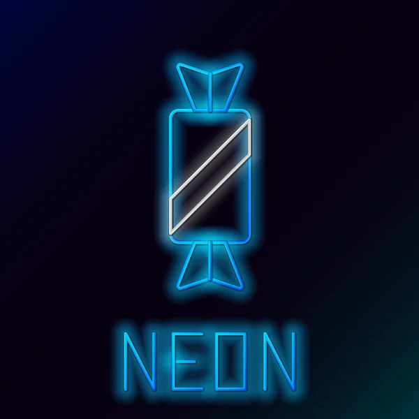 Glödande Neon Linje Godis Ikon Isolerad Svart Bakgrund Färgstarkt Skisskoncept — Stock vektor