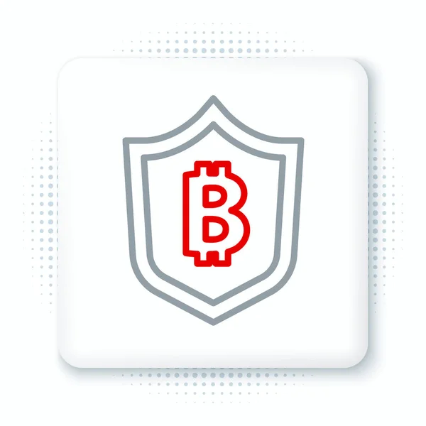 Escudo Línea Con Icono Bitcoin Aislado Sobre Fondo Blanco Minería — Vector de stock