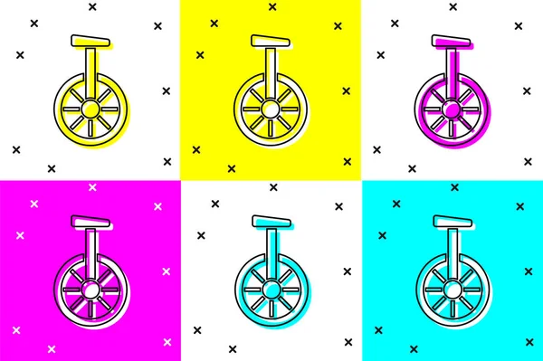 Setați Pictograma Unicycle Sau Bicicleta Singură Roată Izolată Fundal Color — Vector de stoc