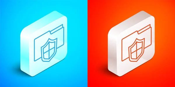 Isometric Line Document Folder Protection Concept Icon Isolated Blue Red — Stock Vector