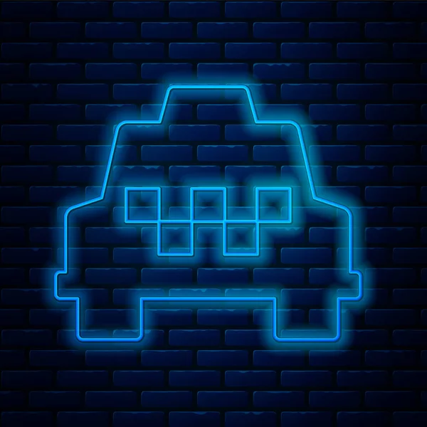 Žhnoucí Neonová Linka Taxi Auto Ikona Izolované Cihlové Zdi Pozadí — Stockový vektor