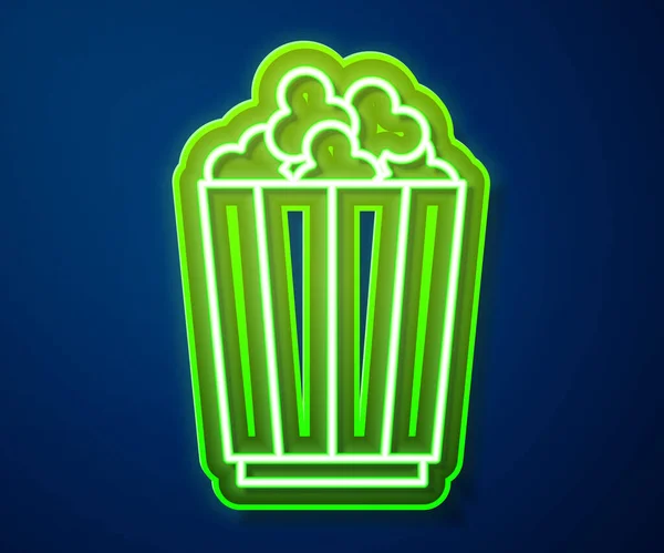 Leuchtende Leuchtschrift Popcorn Karton Symbol Isoliert Auf Blauem Hintergrund Popcorn — Stockvektor