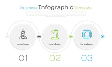 Roket gemisini, masa lambasını ve işlemciyi işlemciye ayarla. Ticari bilgi şablonu. Vektör.