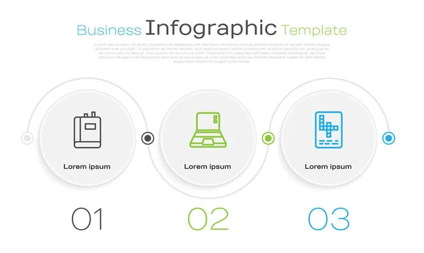 ラインブック ノートパソコン クロスワードを設定します ビジネスインフォグラフィックテンプレート ベクトル — ストックベクタ