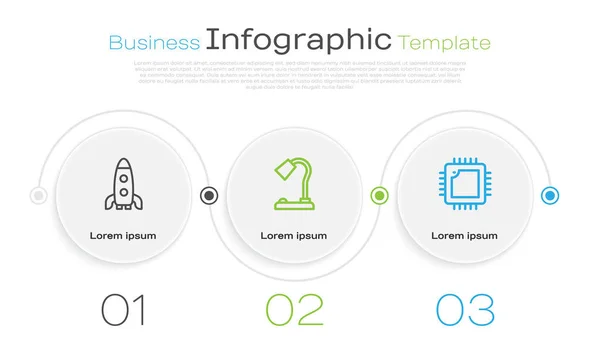 ラインCpu付きロケット船 テーブルランプとプロセッサを設定します ビジネスインフォグラフィックテンプレート ベクトル — ストックベクタ