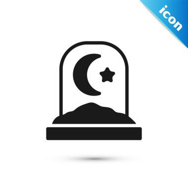 Gri Müslüman mezarlığı ikonu beyaz arka planda izole edilmiş. İslami mezar taşı. Vektör