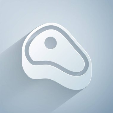 Kağıt kesiği et ikonu gri arka planda izole edilmiş. Kağıt sanatı tarzı. Vektör