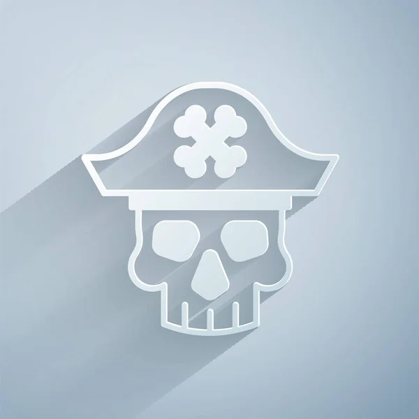 Papiergeschnittenes Piratenkapitänensymbol Isoliert Auf Grauem Hintergrund Papierkunst Vektor — Stockvektor