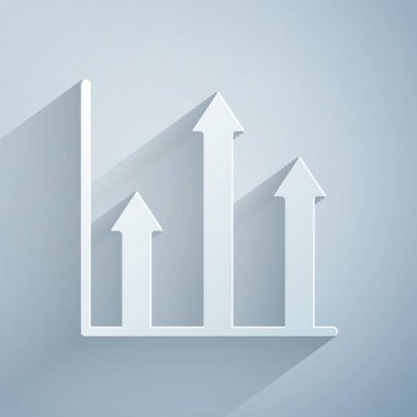 Kağıt kesiği grafiksel bilgi simgesi gri arkaplanda izole edildi. Diyagram çizelgesi. Kağıt sanatı tarzı. Vektör