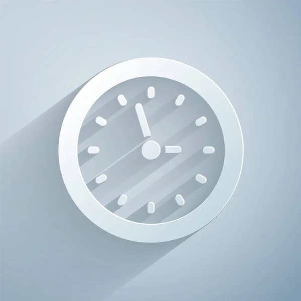 Papier Découpé Icône Horloge Isolé Sur Fond Gris Symbole Temporel — Image vectorielle