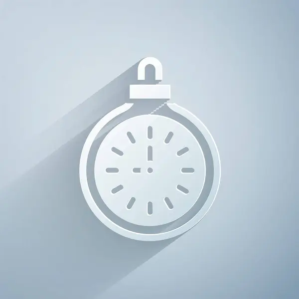 Corte Papel Icono Reloj Bolsillo Aislado Sobre Fondo Gris Estilo — Vector de stock