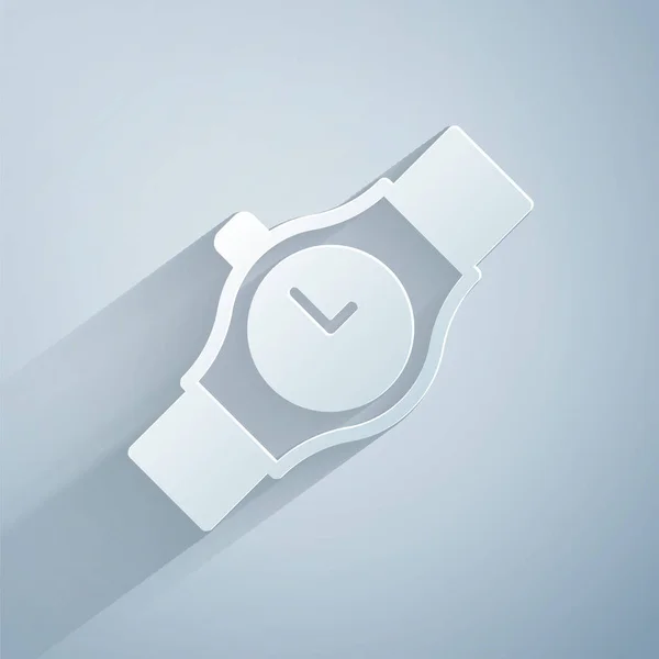 Papiergeschnittene Armbanduhr Symbol Isoliert Auf Grauem Hintergrund Armbanduhr Symbol Papierkunst — Stockvektor