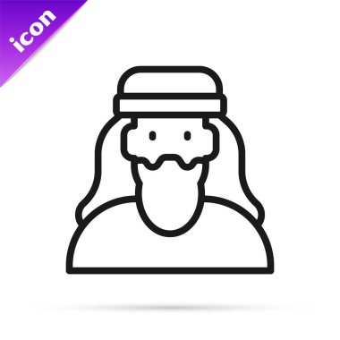 Siyah çizgili Müslüman adam simgesi beyaz arkaplanda izole edilmiş. Vektör