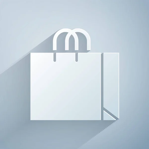 Papier Gesneden Shopping Bag Sieraden Pictogram Geïsoleerd Grijze Achtergrond Papierkunst — Stockvector