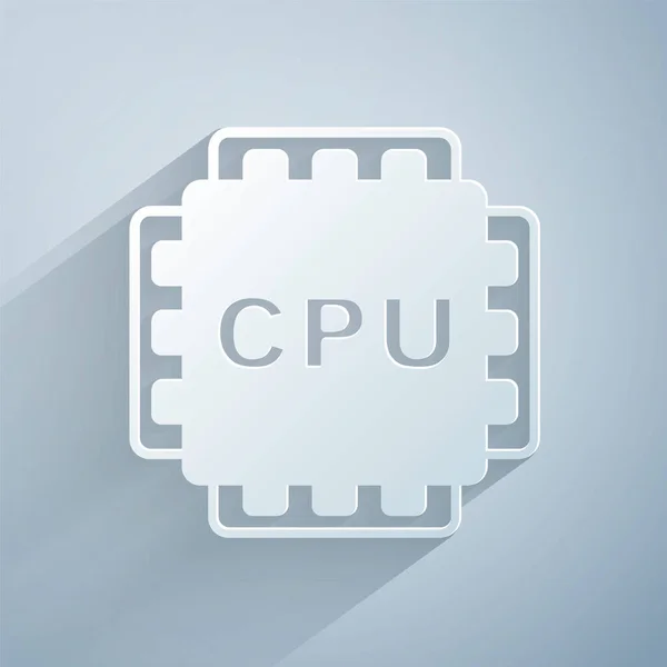 具有微电路Cpu图标的剪纸计算机处理器 在灰色背景下隔离 芯片或Cpu与电路板 微处理器 造纸艺术风格 — 图库矢量图片
