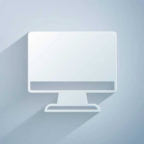 Paper Cut Computer Monitor Screen Icon Isolated Grey Background Electronic — Stock Vector