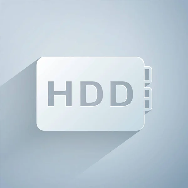 Paper Cut Hard Disk Drive Hdd Icon Isolated Grey Background — Stock Vector