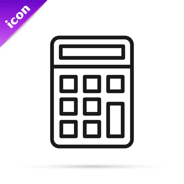 Icono Calculadora Línea Negra Aislado Sobre Fondo Blanco Símbolo Contable — Vector de stock