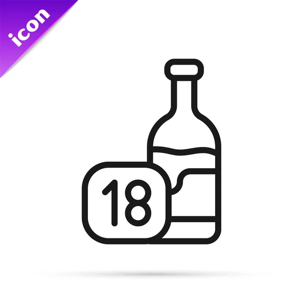 Black Line Wine Bottle Icon Isolated White Background Age Limit — Stock Vector